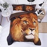 HIG 3D Bedding Set 3 Piece Queen Size Lion Head Animal Print Duvet Cover with Two Matching Pillow Covers -Super Soft Duvet Cover -General for Men and Women Especially for Children (P27,Queen)