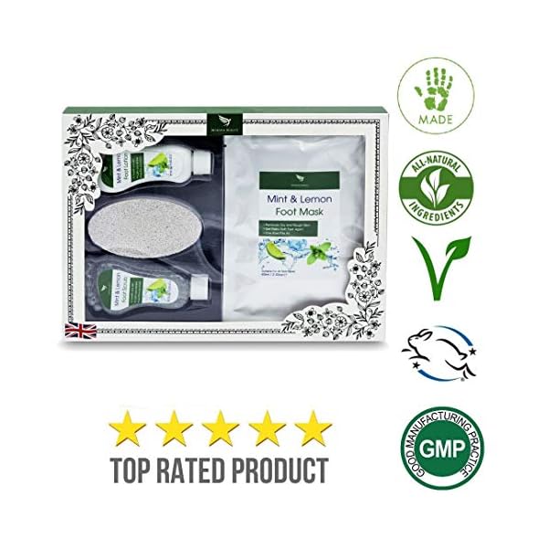 Foot-Care-Pedicure-Gift-Set-Foot-Spa-Pamper-Box-Mint-and-Lemon-Foot-Scrub-Foot-Lotion-Foot-Mask-Pumice-Stone Foot Spa Gift Sets - Foot Care Pampering Gift Set | Mint and Lemon Foot Scrub, Foot Lotion, Foot Mask, Pumice Stone