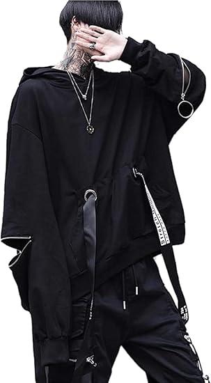 Amazon テープ ファスナーデザイン トレーナー パーカー メンズファッション カジュアル トップス カットソー サロン系 原宿系 長袖 ゆったり フード付き プルオーバー 春 秋 ストリート系 ダンス トレーナー パーカー 通販