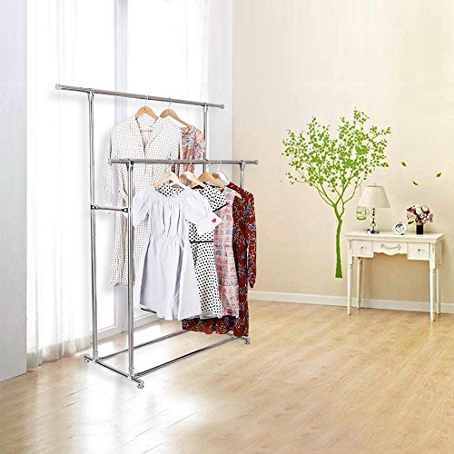 ATBAY Clothes Rack Double Rod Extendable All-Metal Heavy Duty Garment Rack with brake wheel - Thumbnail 4