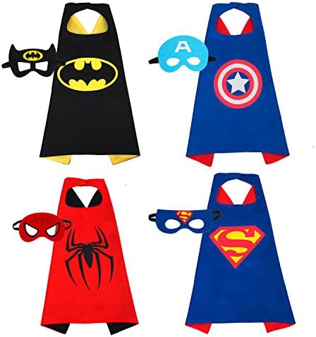 MIJOYEE Superheros Capes and Mask Costumes For Kids Cartoon Dress Up Double-Sided Costumes