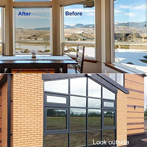 Tain-Free Mirror Window Film 99% Anti-UV, Anti-Heat, Anti-Gaze Temperature Control, Privacy Protection Adhesive Film for Windows, Home, Office, Store (Silver, 90 x 400 cm)