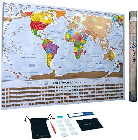 Scratch Off Map of The World with 232 World Flags - Premium Edition - World Scratch Off Map with Outlined Canadian & US States, XL Size 34 X 24, World Scratch Off Poster with Detailed Cartography