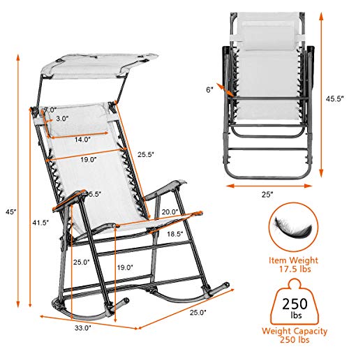 Goplus Folding Rocking Chair w/Shade Canopy, Portable Zero Gravity