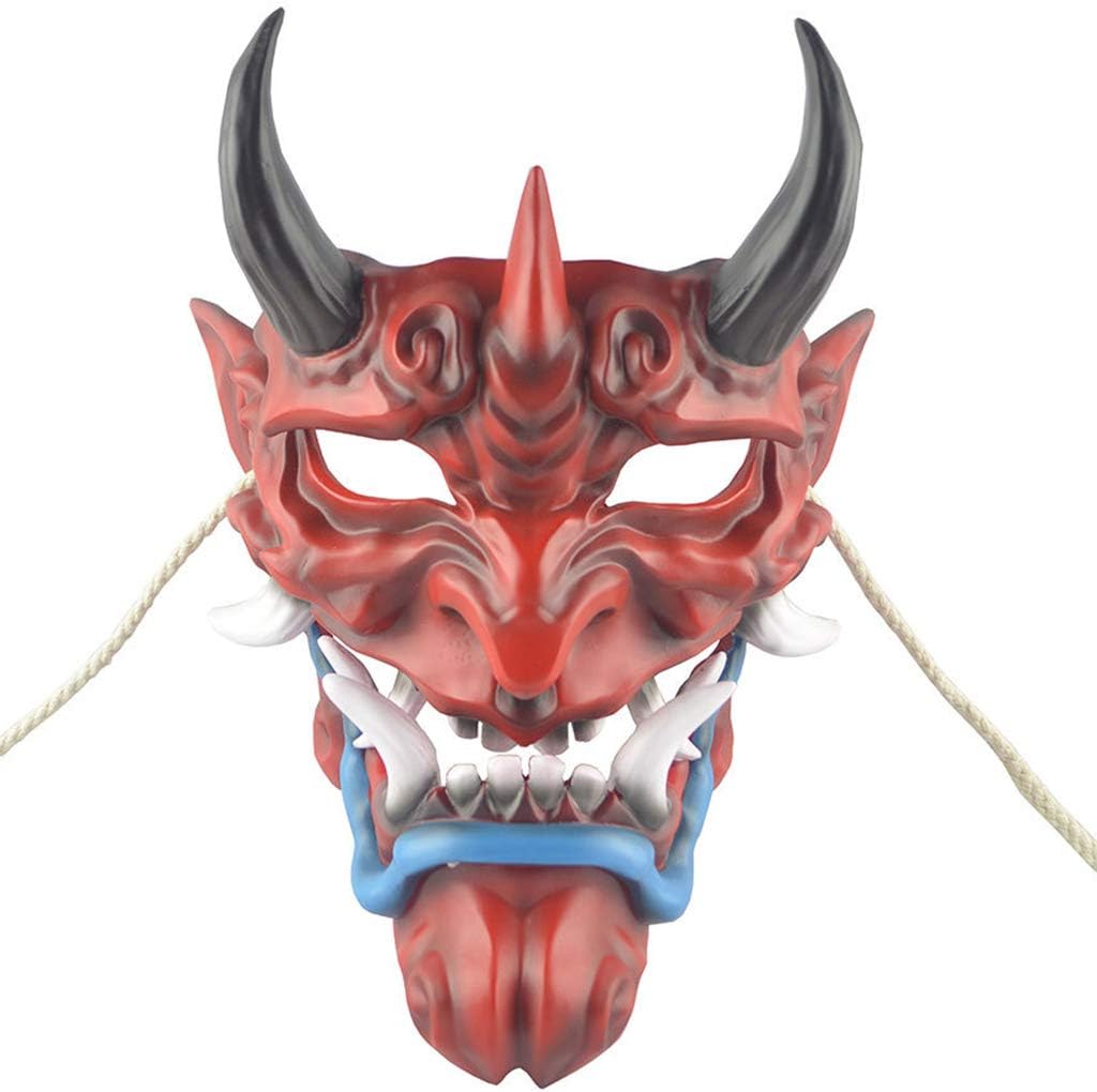QWEASZER Japanese Red Hannya mask Halloween Horror devil Cosplay Mask Buddhism Prajna Ghost Traditional Theme Party Resin Mask Art craft Crafts Hanging ornament