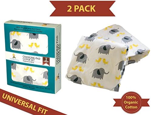 Ultra Plush Infant Changing Pad Cover Set, Cradle Bassinet Sheets - 2 Pack, 100% Organic Cotton Unisex Boy Girl Design - Animals, White Gray