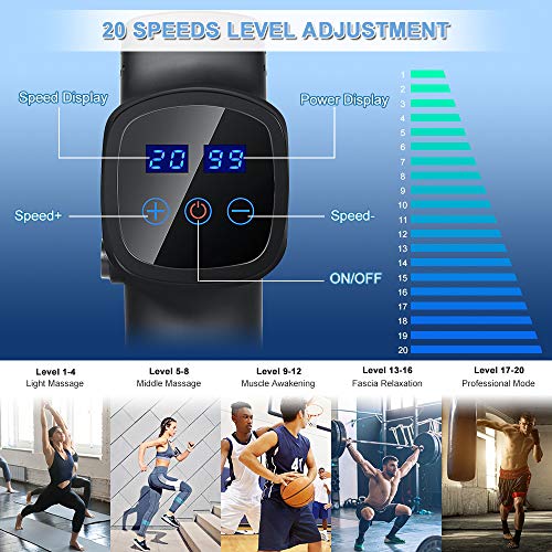 Deep Muscle Massager Gun, EKUPUZ Deep Tissue Massager Gun Percussive Massage for Athletes, Pain Relief Body Massage Gun 20 Speed & 6 Heads, Quiet Brushless Motor, Support 4-8Hours Work, LCD Display