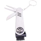 Parliky 6 in 1E Tool Golf Key Chain Cleaner | Stainless Steel Build, Brush Head Cleans Club Faces, Groove Cleaner Reaches Deep Grooves, Key Chain Ring