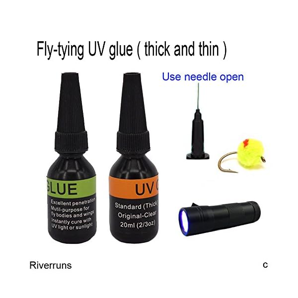 Special-SaleRiverruns-UV-Clear-Glue-Two-Formula-Thick-And-Thin-12-LED-UV-Power-Light-Fly-Tying-For-Building-Flies-Flies-heads-bodies-And-Wings-Tack-Free-SPECIAL-INTRODUCTORY-SALE