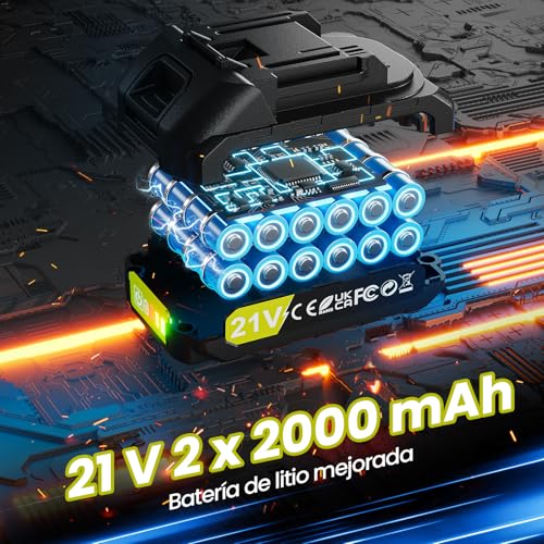 VIWKO 21V Battery Hammer Drill, 25+3 Adjustment Cordless Hammer Drill, 45NM Drill Driver Battery, 2x2.0Ah Batteries, 2 Speed, 10 mm Metal Drill Chuck, 29 Accessories, LED