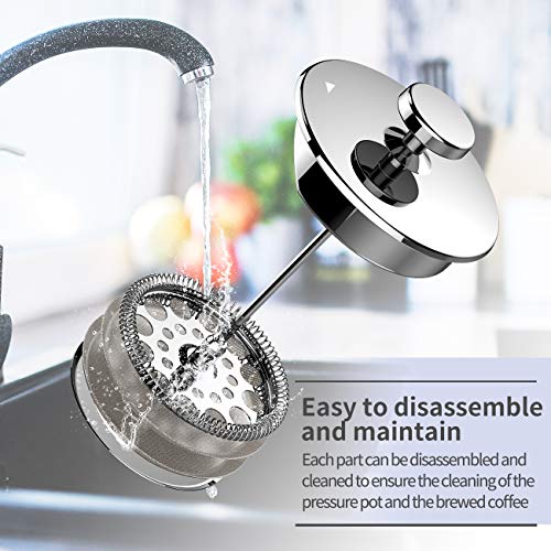 SULIVES Large Stainless Steel French Press Coffee Maker Double Wall Vacuum Insulated Stainless Steel Body- 34 oz/ 1000 ml - BLUE - Thumbnail 3