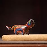 HLbshi Handmade Rainbow Wooden cat Figurine Animal Carving Statue Office Desk Study Home Decor 1.5'' (Trave cat)