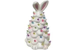 VIVIANYO HD 2025 Newly Lighted Easter Bunny Ceramic Tabletop Tree 9.6inch Pre-Lit Rabbit Figurines with Colorful Lamp Beads and Bunny Ear Top Spring Easter Holiday Decor Gifts (White)