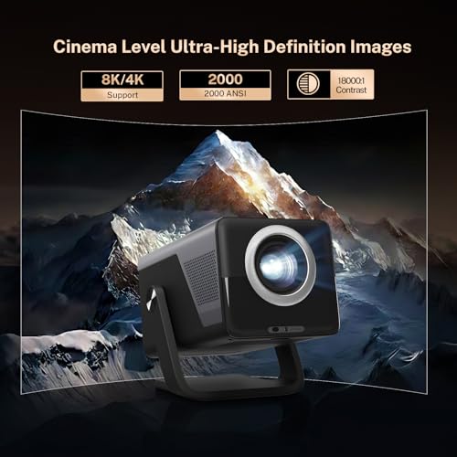 [2000 ANSI / 1080P UHD Native / AI Visual Calibration] Projector with 8K/4K Support, X7 Smart Projector with Android 14, Auto Focus and Correction, Hi-Res Audio, WiFi 6 & Bluetooth 5.4