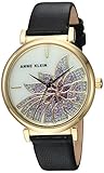 Anne Klein Women's AK/3064MPBK Glitter Accented Gold-Tone and Black Leather Strap Watch