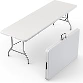 Our Modern Space 8 Feet Foldable Table with Built in Handle &amp; Steel Legs | 8 FT Heavy Duty Portable | Perfect for Party, Dining, Wedding, Events, Picnic Indoor, Outdoor, Camping, Temporary - 8 Foot