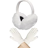 Gvhntk Winter Ear Muffs Warm Gloves Set for Women Adjustable Faux Fur Ear Warmer Headband Foldable Ear Covers Cold Weather
