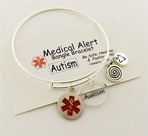 Medical Alert Bangle, Autism Charm,silver Wire Bangle Bracelet Emergency Warning
