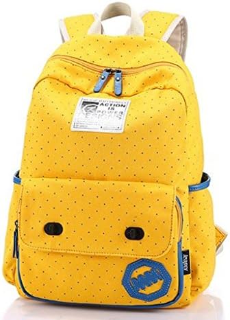 2015 New Korean Style Canvas Preppy Scholl Polka Dot Backpack For Teenager Girls Yellow