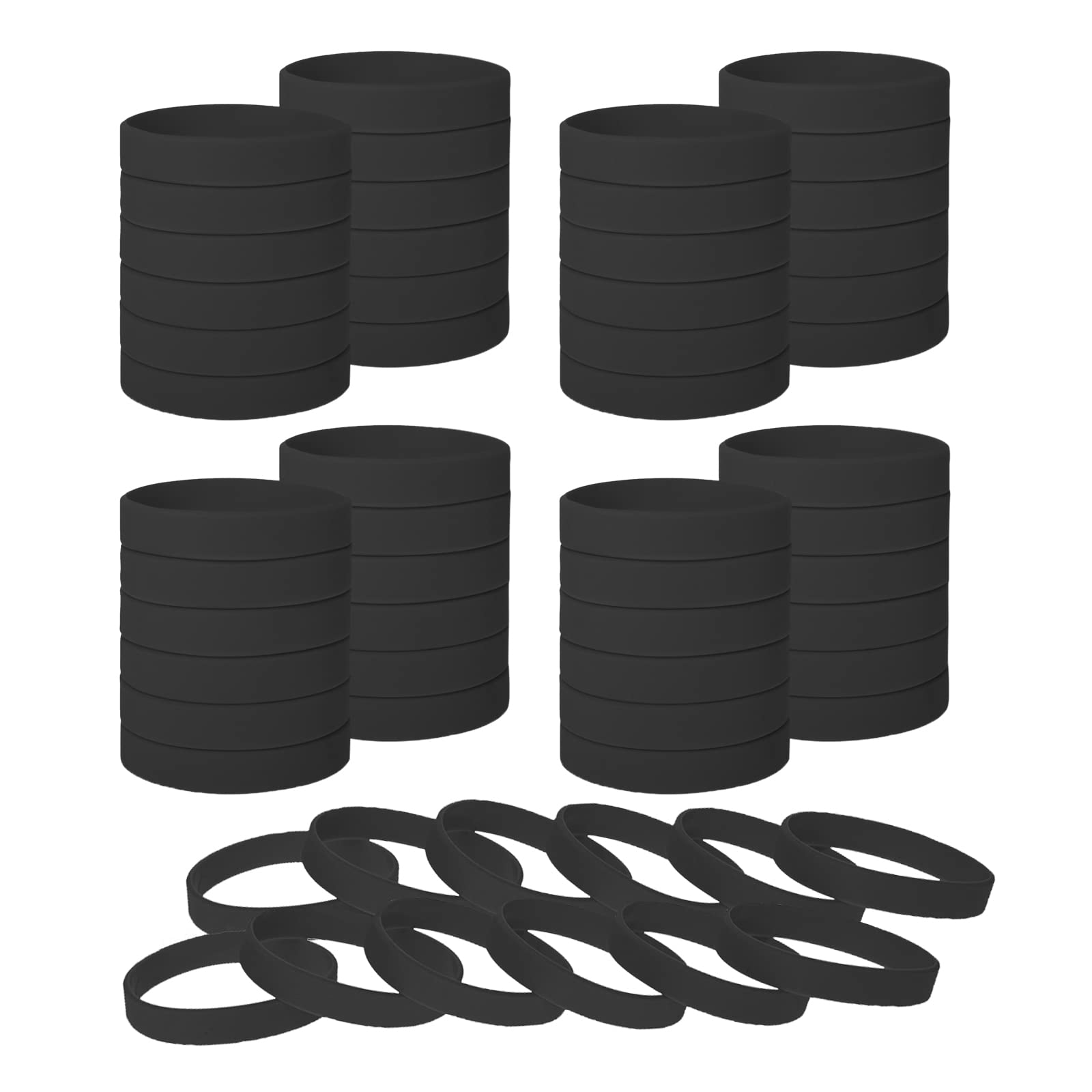 GOGO 60 PCS Silicone Bracelets Adult-Sized Rubber Band Bracelets Wristbands for Party - Black