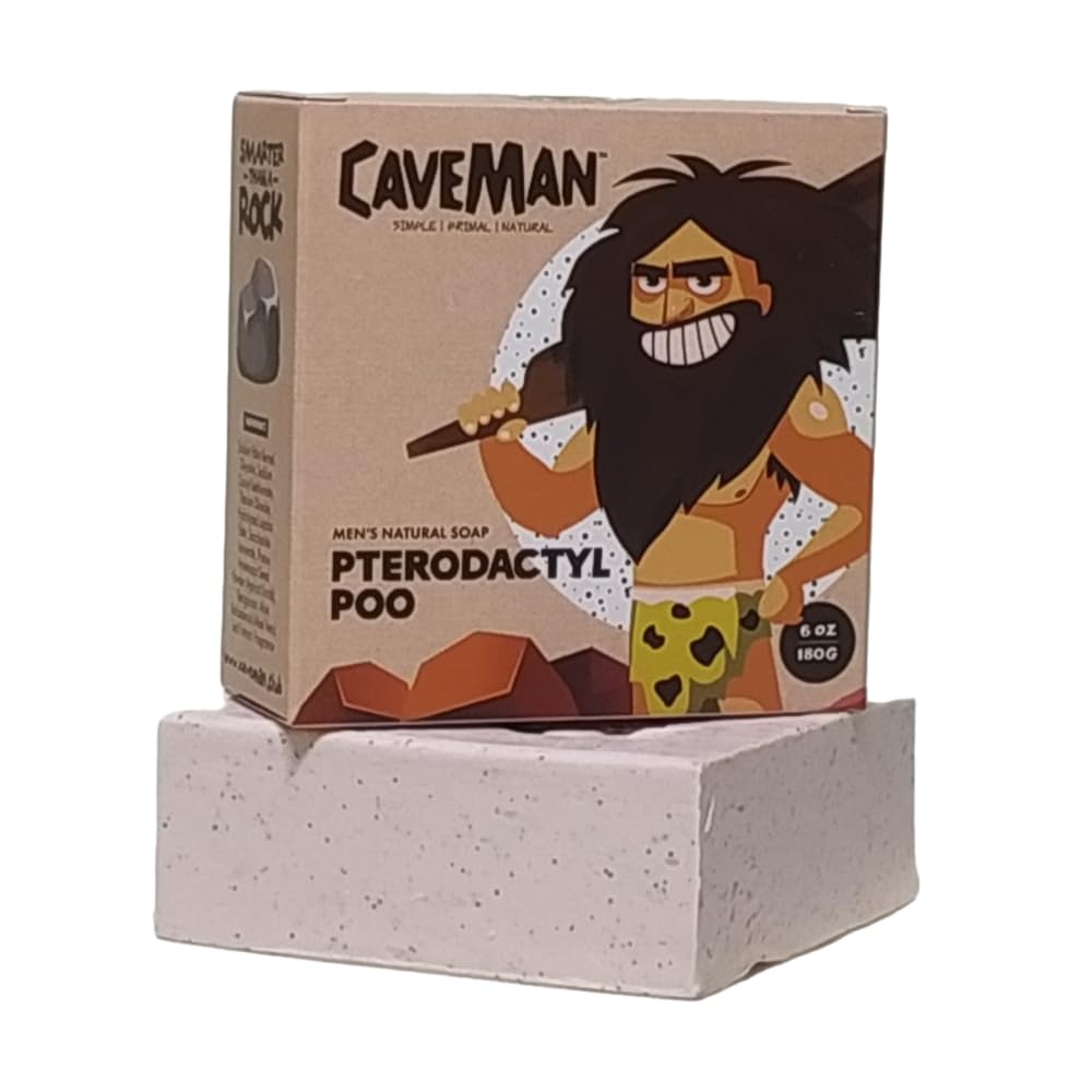 Caveman Men's Natural Soap - PTERODACTYL POO (180g): Moisturizing, Exfoliating, & Refreshing Bar Soap with Apricot Seed Scrub, Aloe Vera Extract and Sandalwood Essence