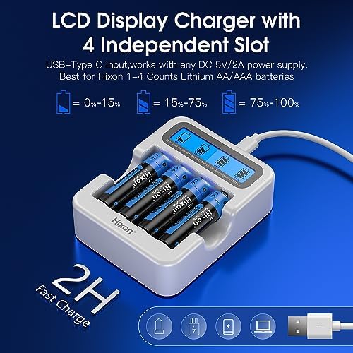 Lithium AA Batterien, Wiederaufladbare 1,5V AA Lithium Akku, 3500mWh und 1600 Lange Zyklen, 8 Stück Lithium 1,5V Double A Akku mit Weißem Schnelles Aufladen LCD-Display Ladegerät