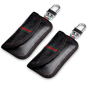 VAWcornic 2-pack Faraday-tas Echt leer Bovenlaag koeienhuid | Autosleutel Signaalblokkering Zakje | Sleutelloze…