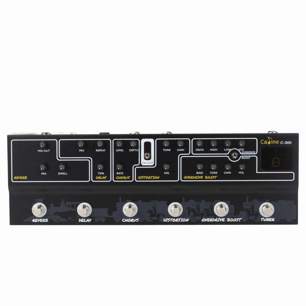 Caline C-300 Multi Effects Pedal with Reverb Delay Chorus Distortion Boost and Tuner