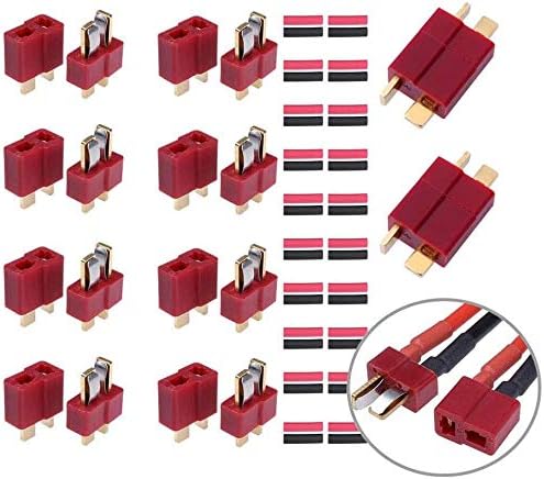 FLY RC 10 works Deans T Plug Connectors Male and Female with 20pcs Shrink Tubing for RC LiPo Battery, Red
