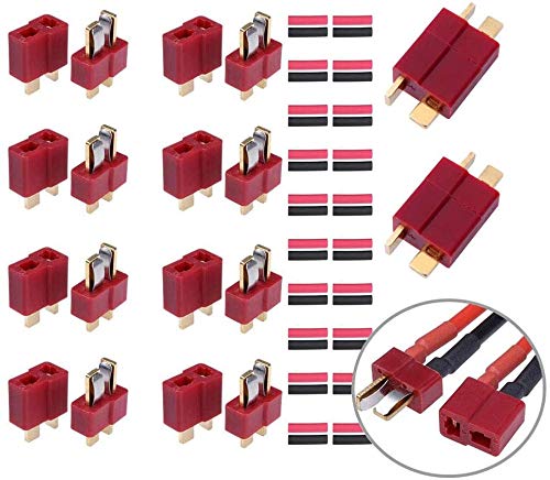 FLY RC 10 Pairs Deans T Plug Connectors Male and Female with 20pcs Shrink Tubing for RC LiPo Battery