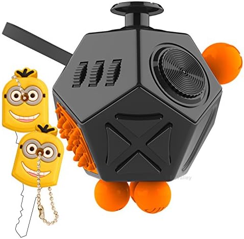 Fidget Cube 12 Sides Anxiety Attention Toy With Mini Key Chain Gift - Relieves Stress And Anxiety And Relax for Children and Adults (2nd Upgraded Version)
