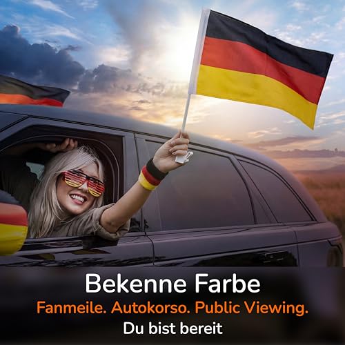 Upgrade4cars 2 x Germany Car Flag Football World Cup 2026 Car Flag Black Red Gold 45 x 30 cm Car National Flag World Cup Fan Item Max. 60 km/h