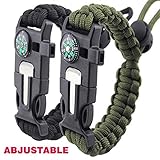 Survival Bracelet Paracord Military Bracelet Buckle Tool Adjustable Rope Accessories Kit, Fire Starter, Knife, Compass, Whistle,for Fishing Gear Supplies, Hiking Travel Camp(2pcs),