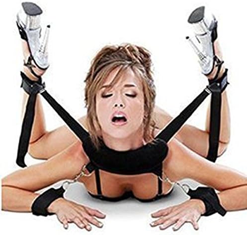 Fanxy(TM) Sex Bondage Leather U-shape Pillow Fetish Bed Bondage Restraint Neck Wrist and Ankle Cuffs with Adjustable Straps - Black