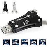 Card Reader, 4 in 1 SD Card Adapter, Memory Card Reader with Micro USB/ Type C/ Lightning/ USB Connector for iPhone, iPad, Mac, Android, Trail and Game Camera Viewer for SD/TF Card