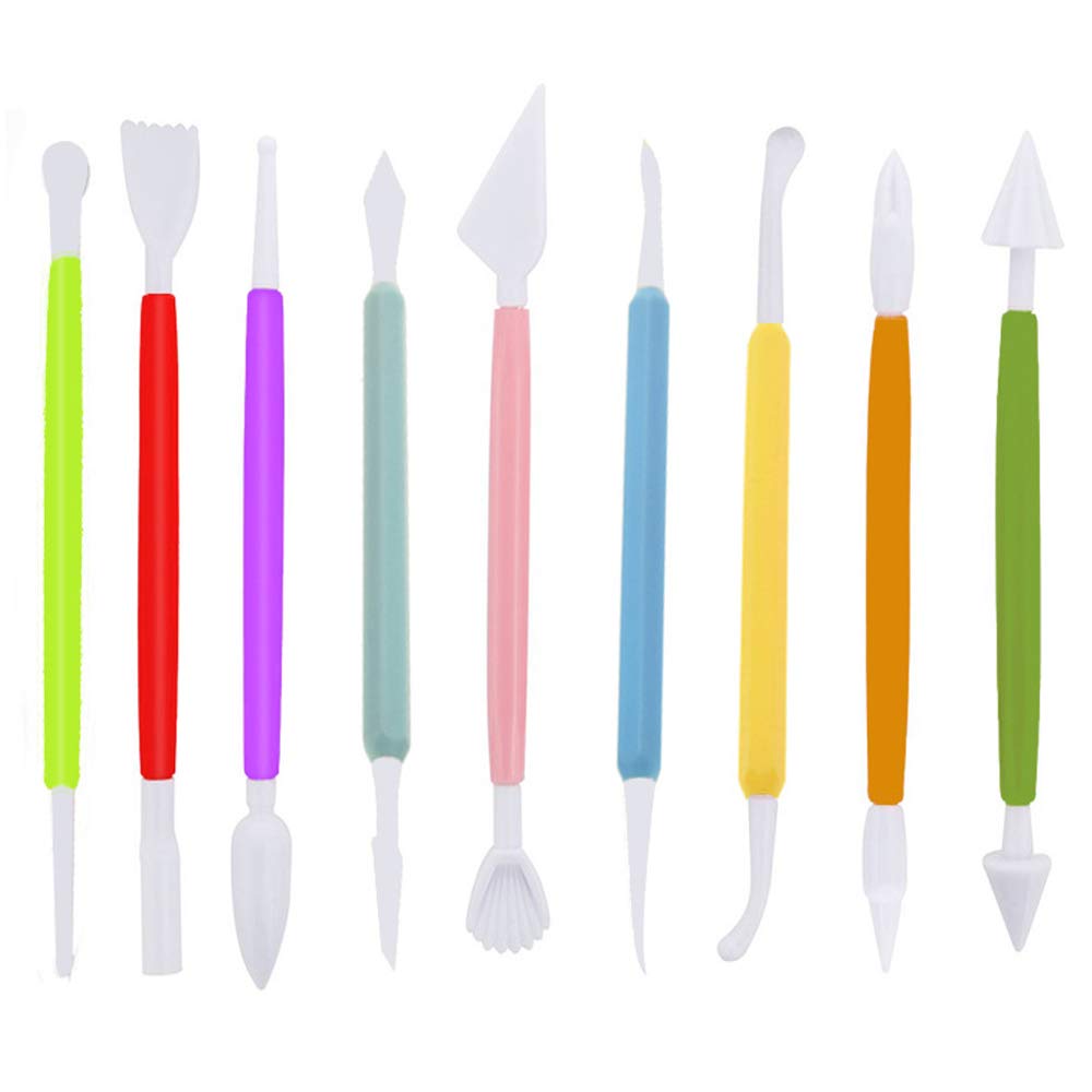 Cake Modelling Tools, Double-Ended Fondant Carving Knife Pens Kit, Cake Carving Decorating Plastic Cake Mould Pastry Making Cutting Tool Baking Accessories (9Pcs)