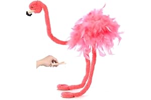 LOPHNG 【3 Days Local Delivery】 Ostrich Marionette Puppet, Pull String Ostrich Puppet,Exercise Hand-Brain Balance，String Ostrich Plush Doll Puppet Props Pull String Toys (Pink Flamingos)