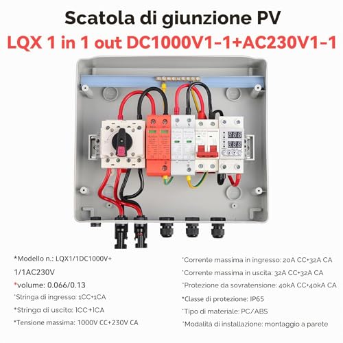 Surge Protection for Photovoltaic Systems - DC 1000V 32A Solar Junction Box, Dissecting Switch with Protection Against DC 1000V/AC 230V Distribution Box