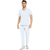 COZYFIT Men Scrubs Set - Stretch V-Neck Scrub Top & Jogger Pant with 8 Pockets, Yoga Waistband, Anti-Wrinkle Scrubs for Men