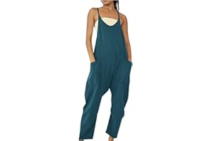 ABOUTYES Summer Jumpsuits for Women 2024 One-Piece Casual Loose Spaghetti Straps Sleeveless Baggy Overall Rompers with Pocket