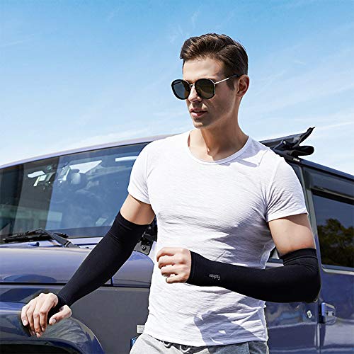 BOBILIFE Cooling Arm Sleeves and Face Mask with Neck Gaiter for UV Protection - Sun Block for Men & Women, for Outdoor Sports, Running, Golf, Cycling, Driving, Fishing (Black, Small/Medium)