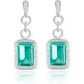 Luxury Gorgeous Big Rectangle Green Cubic Zirconia Long Dangle Drop Wedding Bridal Party Earrings For Women