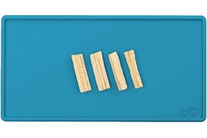 EZ PZ ezpz Tiny Placemat - 6 Months+ (Blue) - Non-Slip, 100% Silicone Placemat for Toddlers and Babies - Fits on Most Highchair Trays - Rolls-Up - Dishwasher Safe