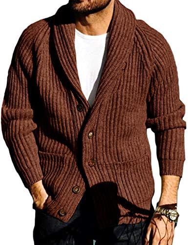 Runcati Mens Shawl Collar Cardigan Sweaters Button Down Open Front