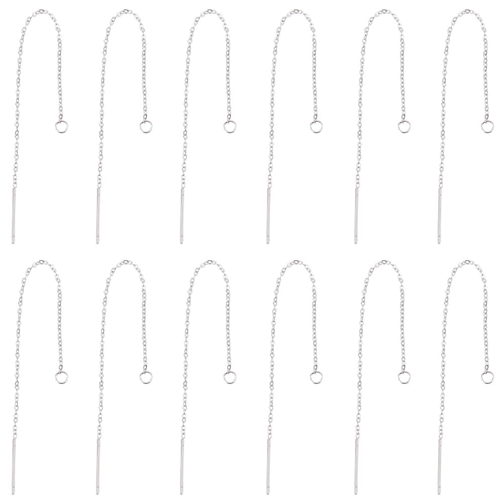 SUNNYCLUE 1 Box 60Pcs 100mm Ear Threaders 304 Stainless Steel Ear Threads Earring Threads with Loop Drop Earrings Threads Tassel Chain Earrings for Jewellery Making Accessories DIY Dangle Earrings