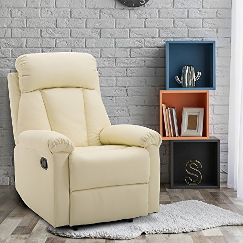 HOMCOM-Poltrona-Relax-Reclinabile-Imbottita-Ergonomica-con-Poggiapiedi-Ecopelle-80--97--107cm-Crema