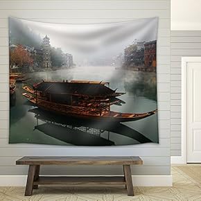Landscape on The River, Fenghuang, Hunan, China - Fabric Wall Tapestry Home Decor - 51x60 inches