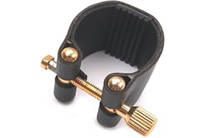 Saxophone Mouthpiece Ligature for Soprano Alto Sax, PU Leather & Metal Fastener Clip, Fits Standard Hard Rubber Plastic Mouth