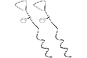 Katzco 2 Dog Tie-Out Stake - Heavy Duty 16" Dog Stakes for Outside, Yard and Camping, Corkscrew Arrowhead Design with Tangle-Free 360 Swivel Hook - Water Resistant Pet Restraint Tool up to 80 lb Dogs