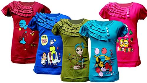 sai krishna fashion Cotton Girls Stylish T Shirts (Multi Colour, Pack of 5)